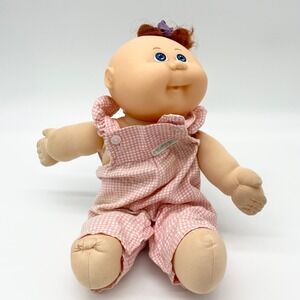 Cabbage Patch Kids Girl Doll 1988‎ Coleco Pink Gingham Overalls Blue Eyes